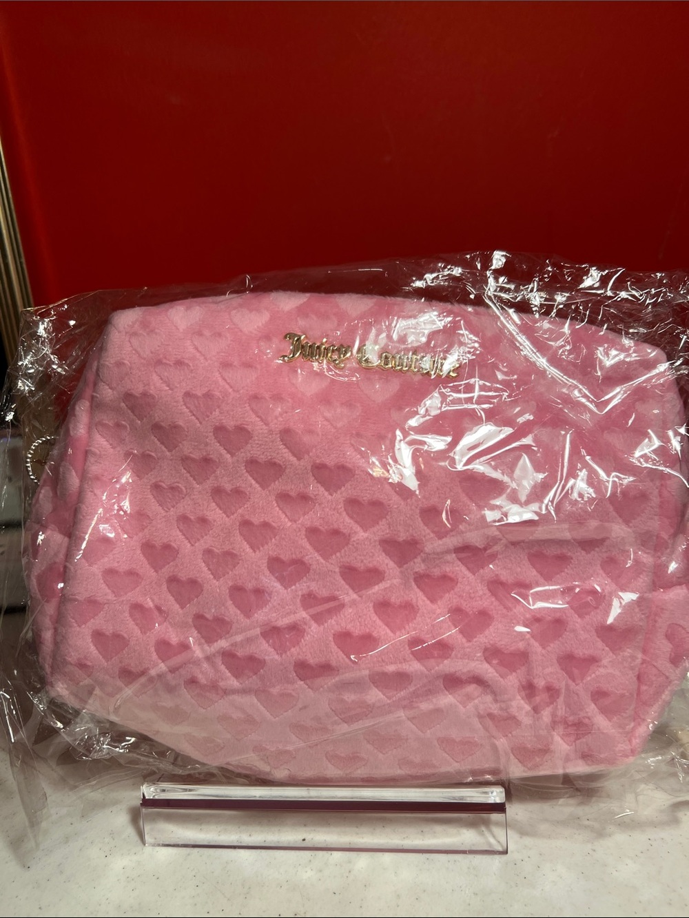Juicy Couture Pink Quilted Heart Cosmetic Case with Gold Logo
